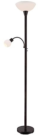 Lindby Stehlampe, Deckenfluter verstellbarer Lesearm Standleuchte Glas Metall 1x E27 max. 15W und E14 8W ohne Leuchtmittel Standlampe