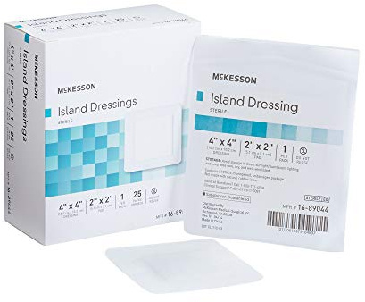 McKesson Island Dressing, Sterile, Polypropylene/Rayon, 4 in x 4 in Dimension, 2 in x 2 in Pad, 25 Count, 4 Packs, 100 Total