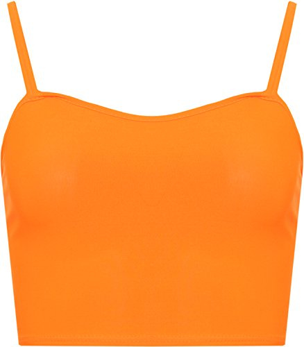 WearAll - Damen Camisole Träger Crop Bralet Vest Top - Neon Orange - 36-38