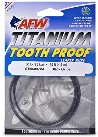 AFW Titanium Tooth Proof, Single Strand Leader Wire, 50 lb, 15 ft