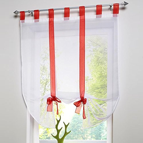 HongYa Raffrollo Voile Transparent Vorhang mit Band BxH 100x140cm Rot