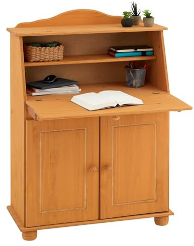 IDIMEX Sekretär Schreibtisch Landhausstil Kommode Klappensekretär Schreibkommode David Colmar gebeizt/gewachst