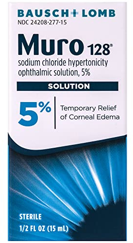 Muro 128 Solution, Temporary Relief of Corneal Edema, Eye Care, Sodium Chloride Hypertonicity Ophthalmic Solution 5%, 0.5 Fl. Oz