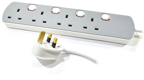 kenable 4 Gang Mains Extension Lead 4 Way UK Power Sockets Switched 1m [1 metres]