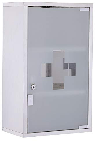 HOMCOM Armario de Medicinas Botiquín Gabinete de Primero Auxilios Acero INOX 3 Estantes Caja Colgante de Pared con Cerradura