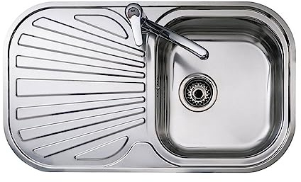 TEKA Fregadero Encastrado 1 Cubeta con Escurridor, Acero Inoxidable 18/10, Profundidad 170 mm, Válvula Canasta 3 ½”, Mueble 45 cm, Modelo Stylo 1B 1D