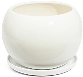 Keramisk blomkruka unik kula handmålad D 110 mm vit inkl. underlägg
