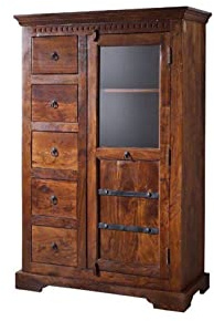 MASSIVMOEBEL24.DE | Oxford Vitrine Akazie 95x45x147, Farbe:Dunkelbraun lackiert, Größe:95x45x147 cm (BxTxH)