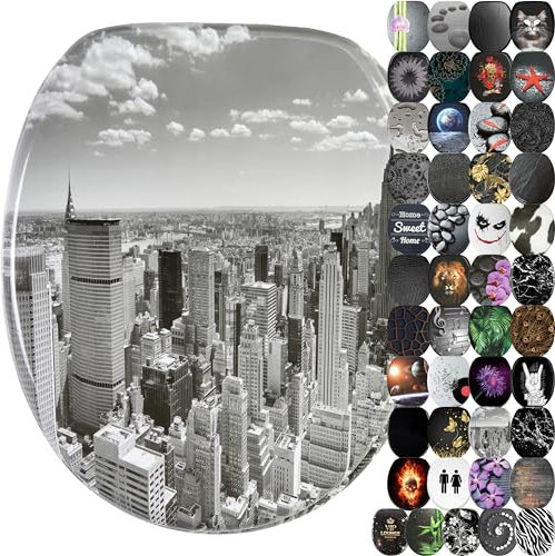 Sanilo WC Sitz mit Absenkautomatik, viele schöne schwarze Toilettendeckel zur Auswahl, hochwertige und stabile Qualität aus Holz (Skyline New York)