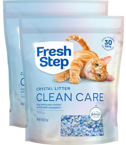 Fresh Step Clean Care Crystal Cat Litter, Lightweight with Febreze Freshness and Long-Lasting Odor Control, Low Dust, 16 lbs. (2 x 8 lb bag)
