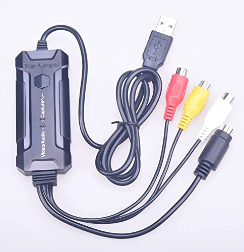 Top-Longer USB 2.0 Video Capture Card, VHS to Digital Converter, Audio Video Grabber for Windows10/11, Mac, Digitize VHS Tapes, Hi8, VCR, Camcorder, DVD, Gaming, with RCA/S-Video to USB Adapter