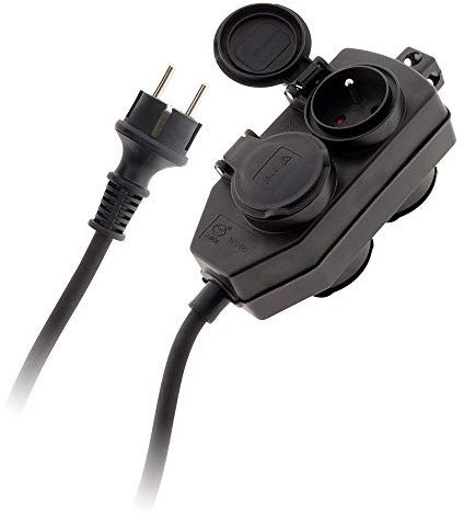 Zenitech - 4 Uttags Fördelningslåda IP44 - 3G 1.5mm² H07RN-F Kabel - Barnsäker För Utomhusbruk - NF Certifierad - Svart - 5m Längd