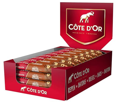 Côte d'Or - Bâton Chocolat au Lait et Noisettes Entières - Barres Chocolatées avec Cacao 100% Durable - Présentoir de 32 barres (45 g) | 32 Barres de 45g | Bâton de chocolat au lait avec noisettes entières et cacao| Idéal pour une pause gourmande