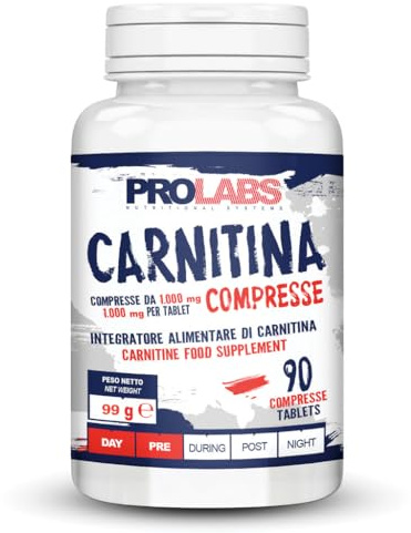 Prolabs CARNITINA COMPRESSE - 90 compresse da 1000 mg di carnitina tartrato - Conversione grassi in energia - Protezione dal danno ossidativo - Vegan