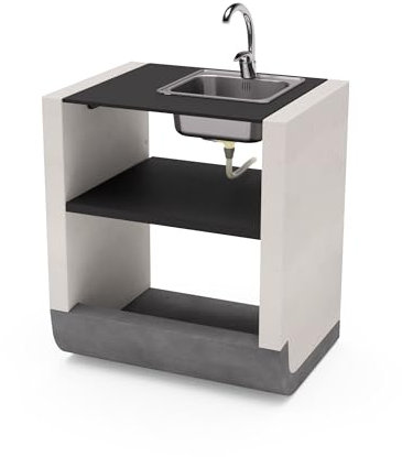 TUOZI - Módulo de pie SUD Fregadero y grifo para Barbacoa de Obra Prefabricada (Blanco, negro - 81 x 60 x 60 cm) - Uso en Exteriores