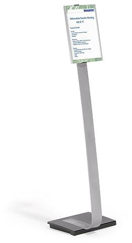 Durable Präsentationsständer Info Sign Stand A4, für Hoch- und Querformat, 481223 | Bodenständer aus Aluminium, für Hoch- und Querformat, höhenverstellbar mit Gussfuß, Lesewinkel drehbar