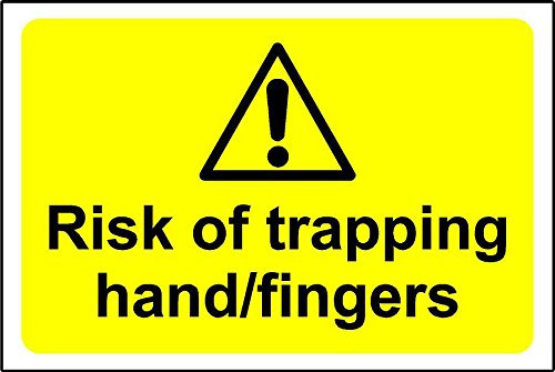 Warning sign Risk of trapping hand finger safety sign - Self adhesive sticker 75mm x 50mm