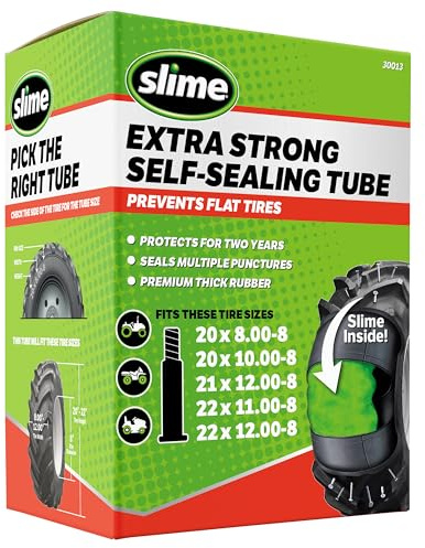 Slime 30013 Inner Tube for lawn mowers, ATVs, tractors and other farm equipment, Extra Strong, Includes Self-Sealing Slime Sealant, Heavy Duty, 20 x 8.00-8/20 x 10-8/21 x 12-8/22 x 11-8/22 x 12-8