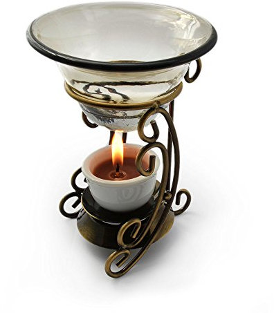 Ganzoo Duft-Lampe für Teelicht, Aroma-Lampe aus legiertem Metall, 2 teilig, für ätherische Öle, mit Glas-Schale