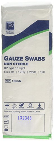 Premier 1665 Cotton Gauze Swabs 12 Ply 5 cm x 5 cm White Paperpacks (Pack of 100)
