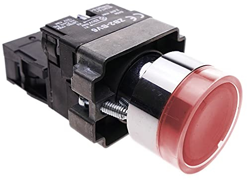 BeMatik - Pulsador momentáneo 22mm 1NC 400V 10A normal cerrado con luz LED rojo