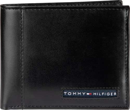 Tommy Hilfiger mens Slim Leather Passcase Wallet With Removable ID Window Black Cambridge