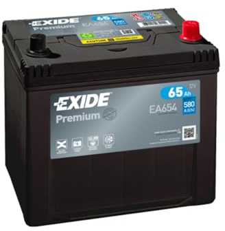 EXIDE EA654 Premium Autobatterie/Starterbatterie 65Ah 12V 580A Korean B1 DIN/ISO D23 Kompatibel mit NISSAN Qashqai/Qashqai +2 I J10, NJ10, HYUNDAI ix35 LM, EL, ELH, HONDA, KIA SPORTAGE SL