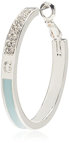 Guess Silvertone Pavé-Kristallglas-Stein und hellblaue Creolen, Einheitsgröße, Emaille, Glas