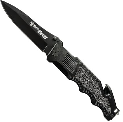 Smith & Wesson Border Guard SWBG1 10in High Carbon S.S. Folding Knife with a 4.4in Drop Point Blade and Aluminum Handle for Outdoor, Tactical, Survival and EDC