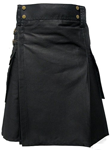 Tartanista Plain Black Heavy Cotton Utility/Wilderness Kilt 32