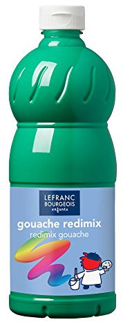 Lefranc Bourgeois 188034 flüssige Tempera Redimix Farbe, leuchtende Gouachefarbe auf Wasserbasis, hohe Deckkraft, hervorragenden Maleigenschaften, gebrauchsfertig, 1000ml Flasche - Leuchtendgrün