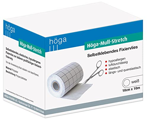Höga Mull Stretch, selbstklebendes Fixiervlies - 10 cm x 10 m – hypoallergen, luftdurchlässig, elastisch, längs- und querelastisch