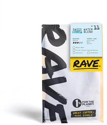 Rave Coffee - Swiss Water Decaf Blend Nº 11, Espresso Grind Freshly Roasted and Ground Coffee 250g