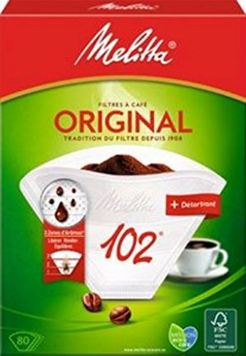 Melitta, 80 Kaffeefilter, Größe 102, für Filterkaffeemaschine, 1 Beutel Entkalker, Original, Braun