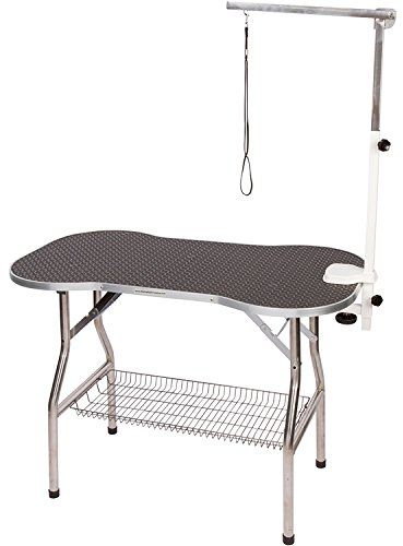Flying Pig Heavy Duty Stainless Steel Frame Bone-Shape Grooming Table (Black, 32x21)