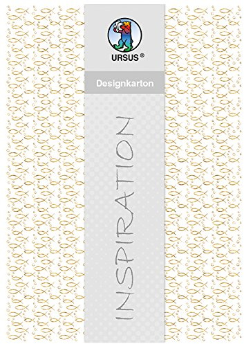 Ursus 60844605 - Designkarton, Fische, gold, DIN A4, 200 g/qm, 5 Blatt, mit Banderole, Vorderseite mit Heißfolie in gold veredelt, ideal für kreatives Basteln