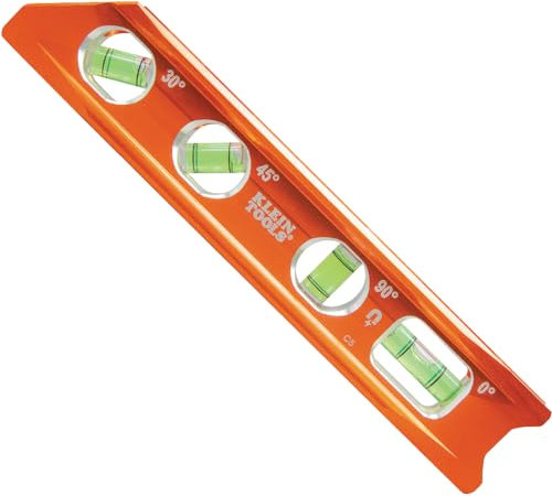 Klein Tools 935RB Torpedo Level, 8-Inch Billet Magnetic Level, 0/30/45/90 Degree Vials, V-Groove, Tapered Nose, High-Visibility Vial and Body