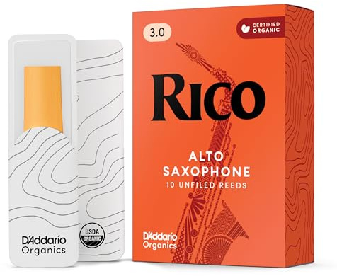Rico Organic Altsaxophonblätter, Stärke 3.0, 10er Pack | Rico Organic Altsaxophonblätter bieten gleichmäßige Ansprache, leichte Spielbarkeit, warmen Klang und zuverlässige Leistung.
