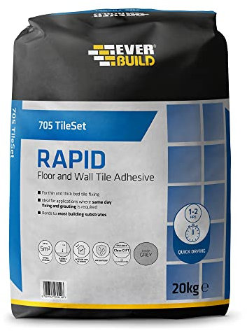 Everbuild 705 Rapid Set Floor and Wall Tile Adhesive, Grey, 20 kg