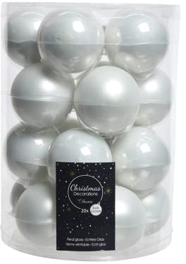 Weihnachtskugeln aus Glas, 20 Stück, schneeweiß