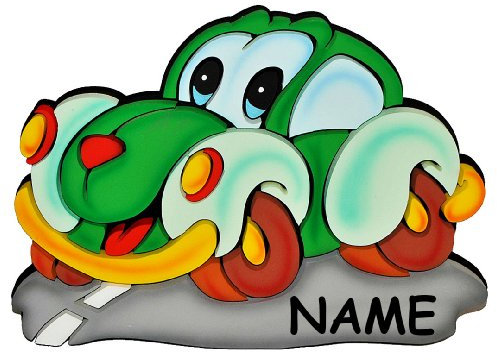 alles-meine.de GmbH 3-D Wandbild/Türschild/Wandtattoo - XL Auto grün - Wetterfest - incl. Name - Bild Kinderzimmer Wandsticker Wanddeko Namensschild