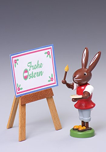 Rudolphs Schatzkiste Osterfigur Hase mit Mal tafel Höhe ca 9 cm NEU Osterdeko Osterhasenfigur Ostern Korb Osterei Frühling Erzgebirge Seiffen Hase Blumen