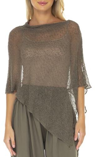 SHU-SHI Women’s Sheer Knit Poncho Shrug Lightweight Summer Cover Up, Bolero, Pullover Sweater, One Size Fits Most
