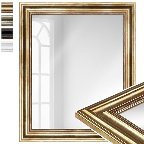 WANDStyle großer Spiegel Gold, großer Wandspiegel Vintage 50x60 cm | Barock Spiegel, Hängespiegel groß, Badspiegel Holz, Flurspiegel Wand, Standspiegel, H550 - Made in Germany