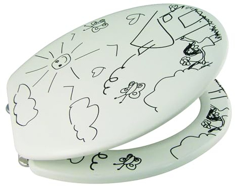 MSV 140765 WC-Sitz MDF Kindergarten, Edelstahl, 3-seitig weiß Bedruckt