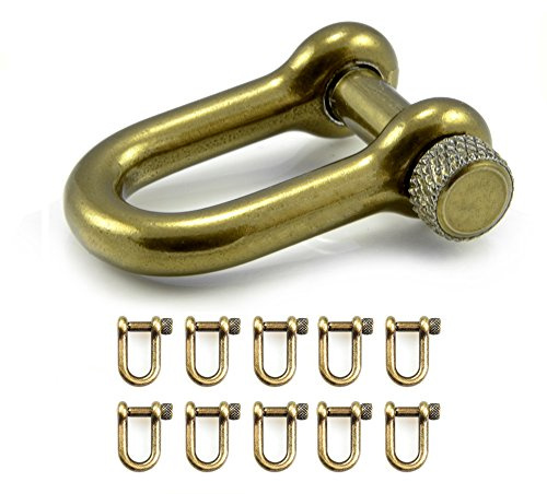 10er Set Schäkel aus Stahl, antik - Gold Metallic, mit hochwertigem Drehverschluss, für Paracord Armbänder, Kordeln etc., 33mm x 19mm (Größe M), U - Form - Marke Ganzoo