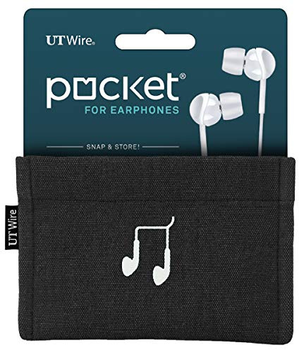 UT Wire Pocket Snap & Store Earphone Case Pouch, Black with Solid Grey Interior