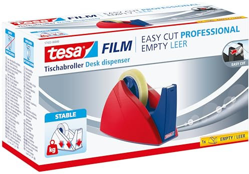 tesafilm Easy Cut Professional Dispenser da Scrivania, Dispenser per nastro adesivo, Antiscivolo, Per rotoli tesafilm di dimensioni fino a 66 m x 25 mm, Colore: Blu e Rosso