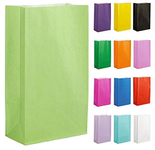 Thepaperbagstore 10 Hellgrüne Papier-Partytüten für Geschenke 14x24.5x7cm | Starke, recycelbare Kraftpapier-Partytüten, ideal für Gastgeschenke, Süßigkeiten, Geschenke, Leckereien und besondere Events.