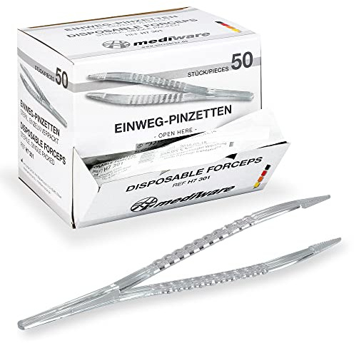 Mediware Einmalpinzetten – Medizinische Pinzetten aus Kunststoff, steril einzeln verpackt, angenehme Anwendung, ideal für Privatanwender, Arztpraxis und Krankenhaus – 50 Stück